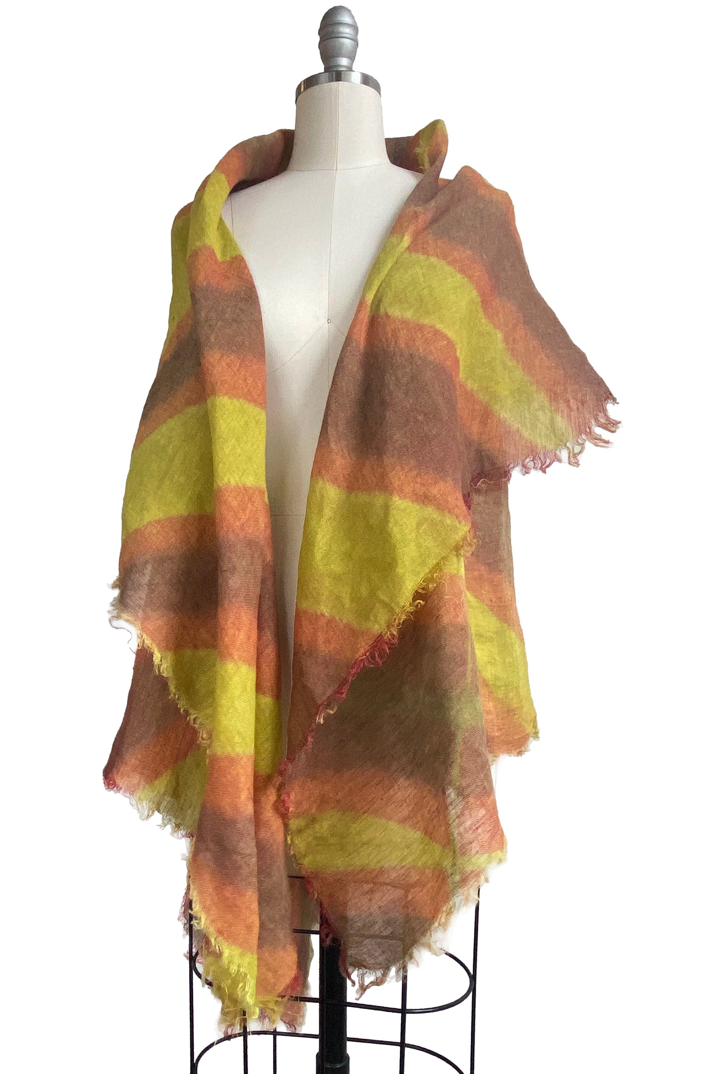 Asymmetrical Wrap Vest - Itajime Shibori Dye - Yellow, Brown & Orange