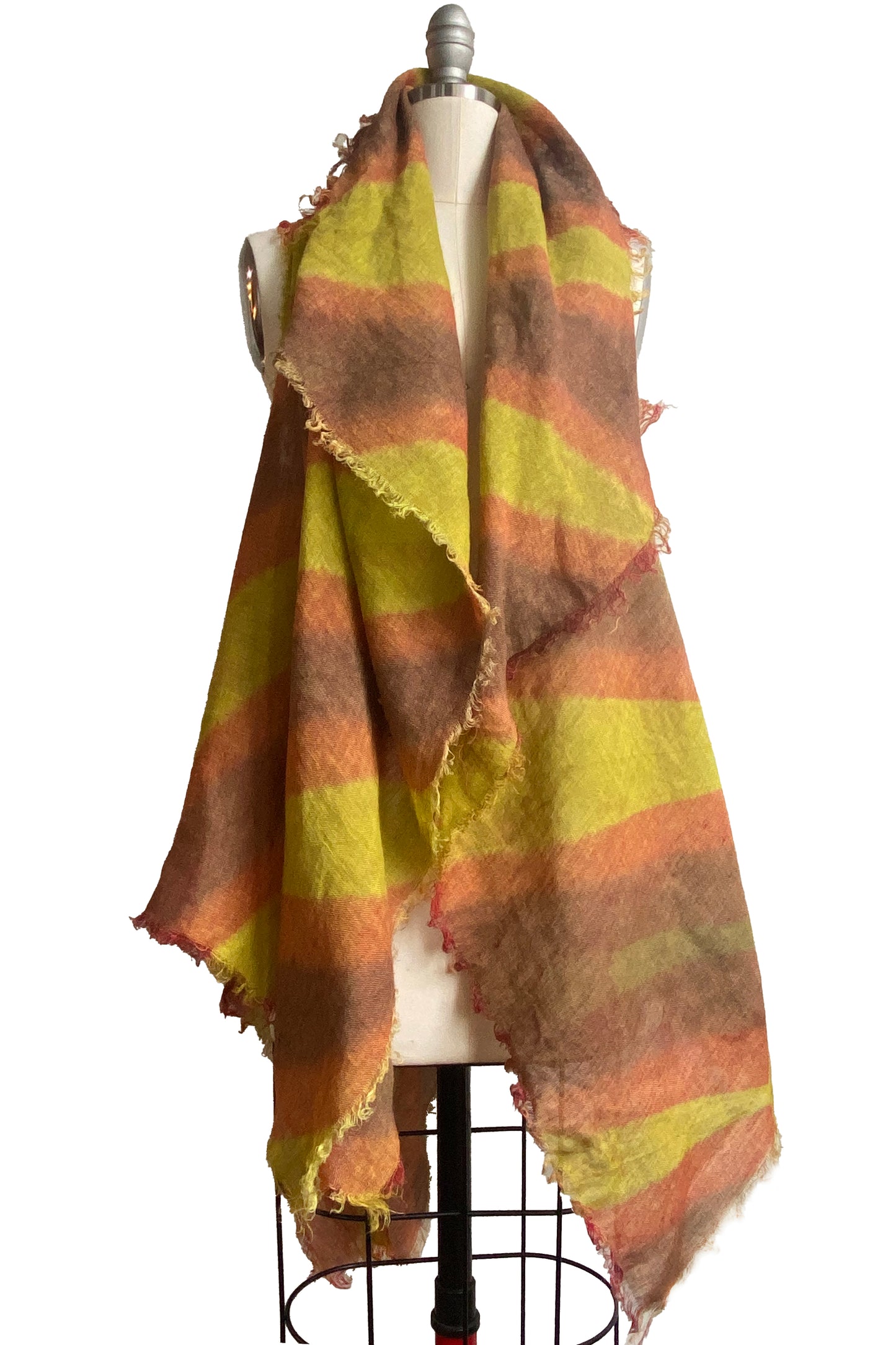 Asymmetrical Wrap Vest - Itajime Shibori Dye - Yellow, Brown & Orange