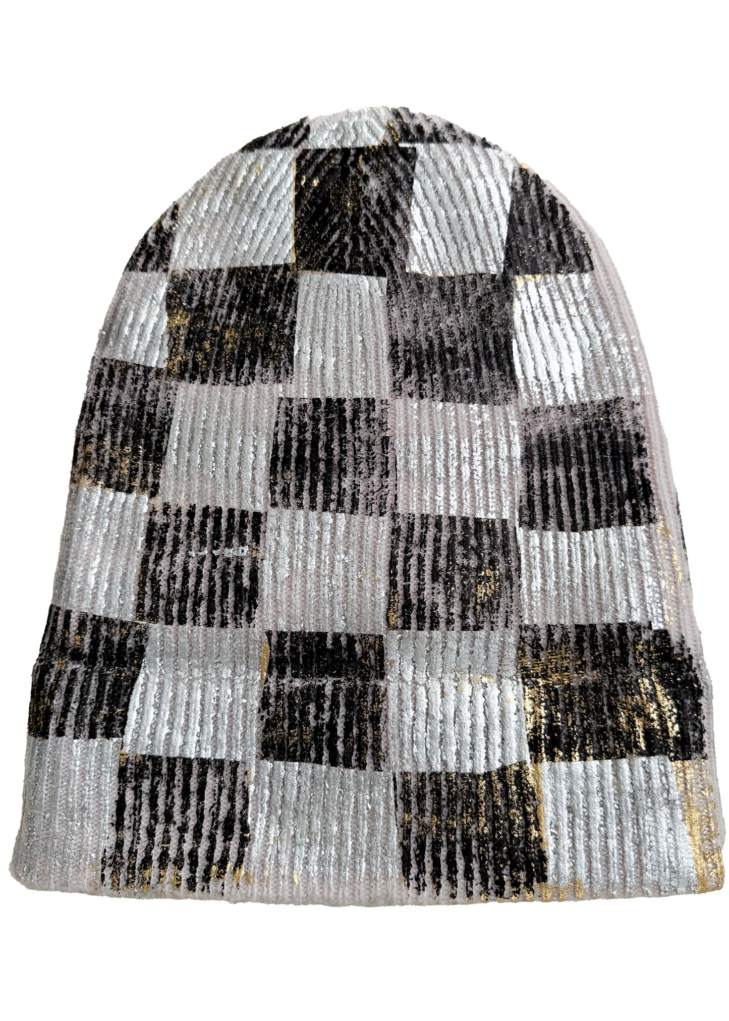 KB x Alquimie Studio Cashmere Beanie w/ Foil Print - Cream & Checker