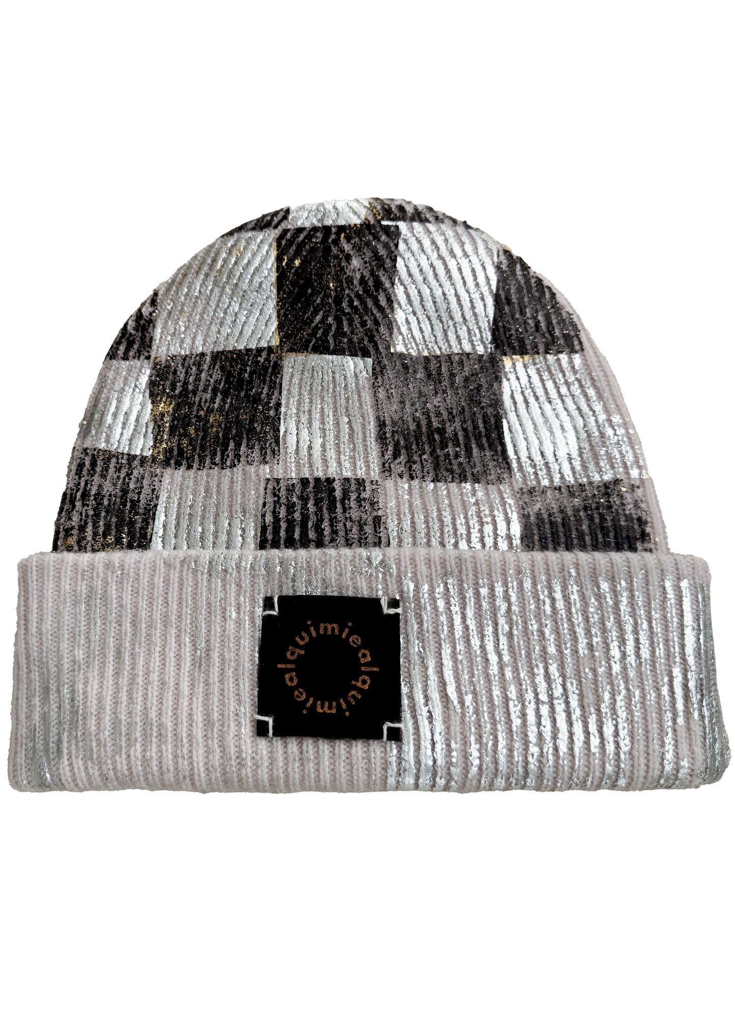 KB x Alquimie Studio Cashmere Beanie w/ Foil Print - Cream & Checker