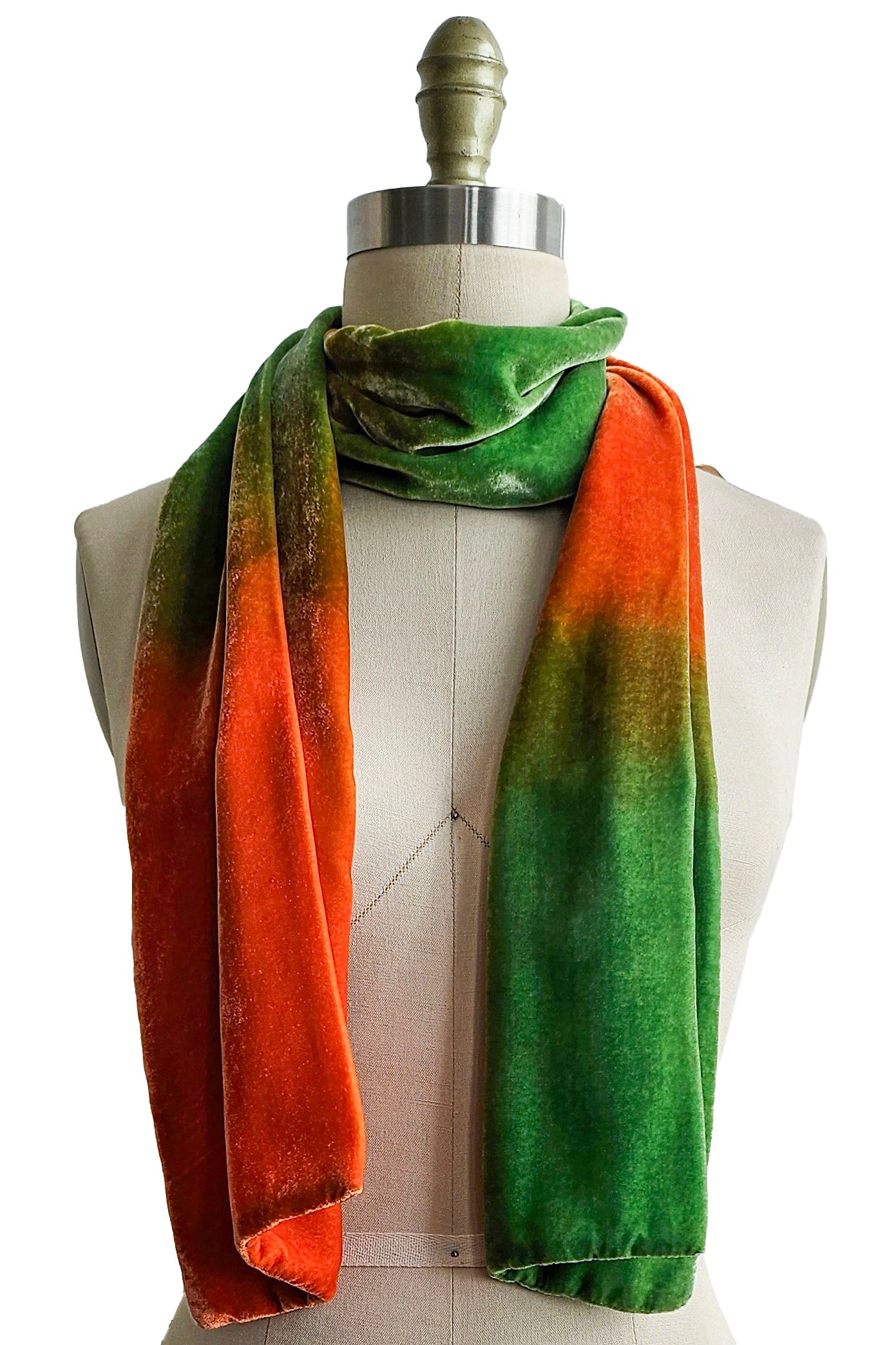 Velvet Scarf w/ Ombre Dye - Lime & Tangerine