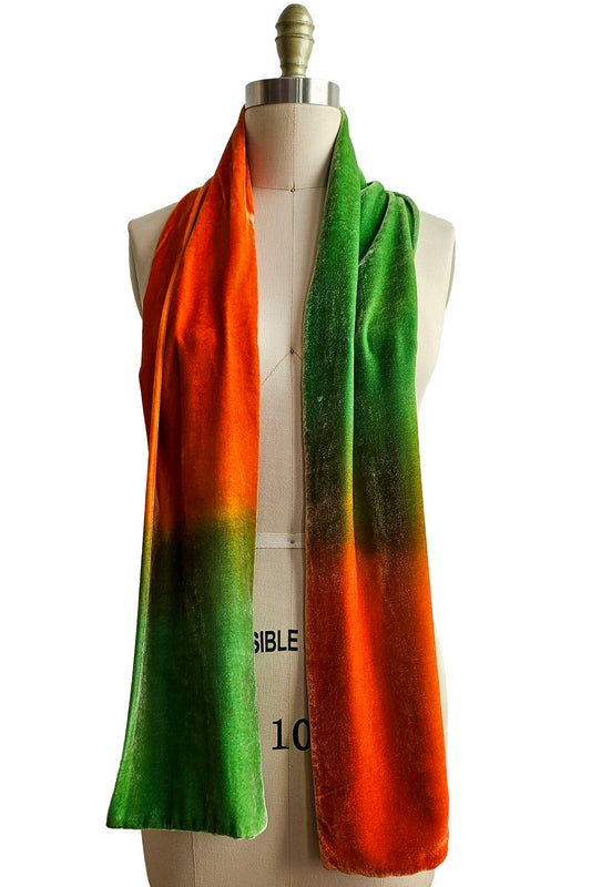 Velvet Scarf w/ Ombre Dye - Lime & Tangerine