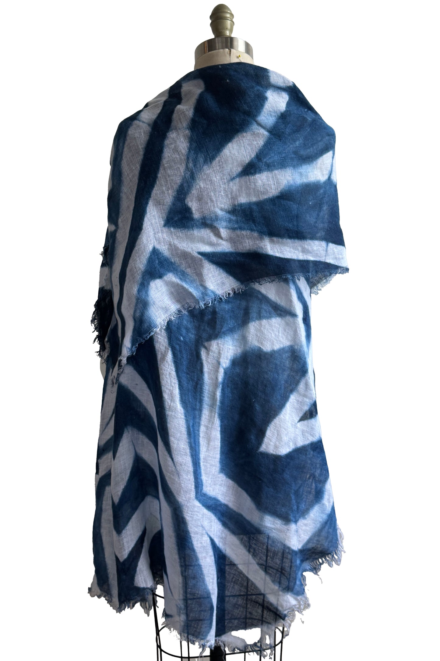 Asymmetrical Wrap Vest | Open Weave Linen | Itajime Dyed Sticks | Indigo & White