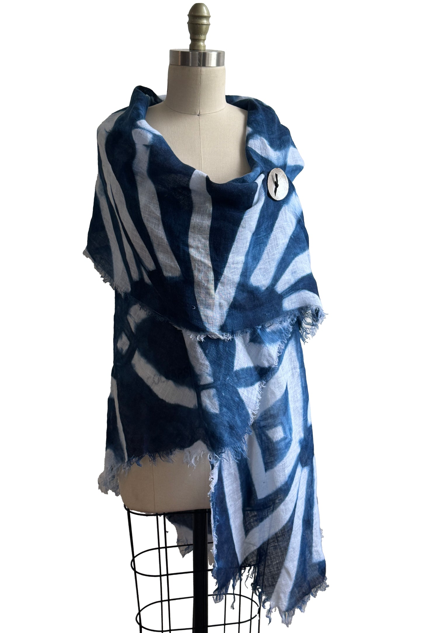 Asymmetrical Wrap Vest | Open Weave Linen | Itajime Dyed Sticks | Indigo & White