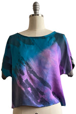 Load image into Gallery viewer, Jen Crop Top Silk w/ Spray - Purple, Blue &amp; Black - Small
