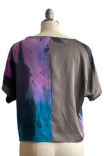 Load image into Gallery viewer, Jen Crop Top Silk w/ Spray - Purple, Blue &amp; Black - Small
