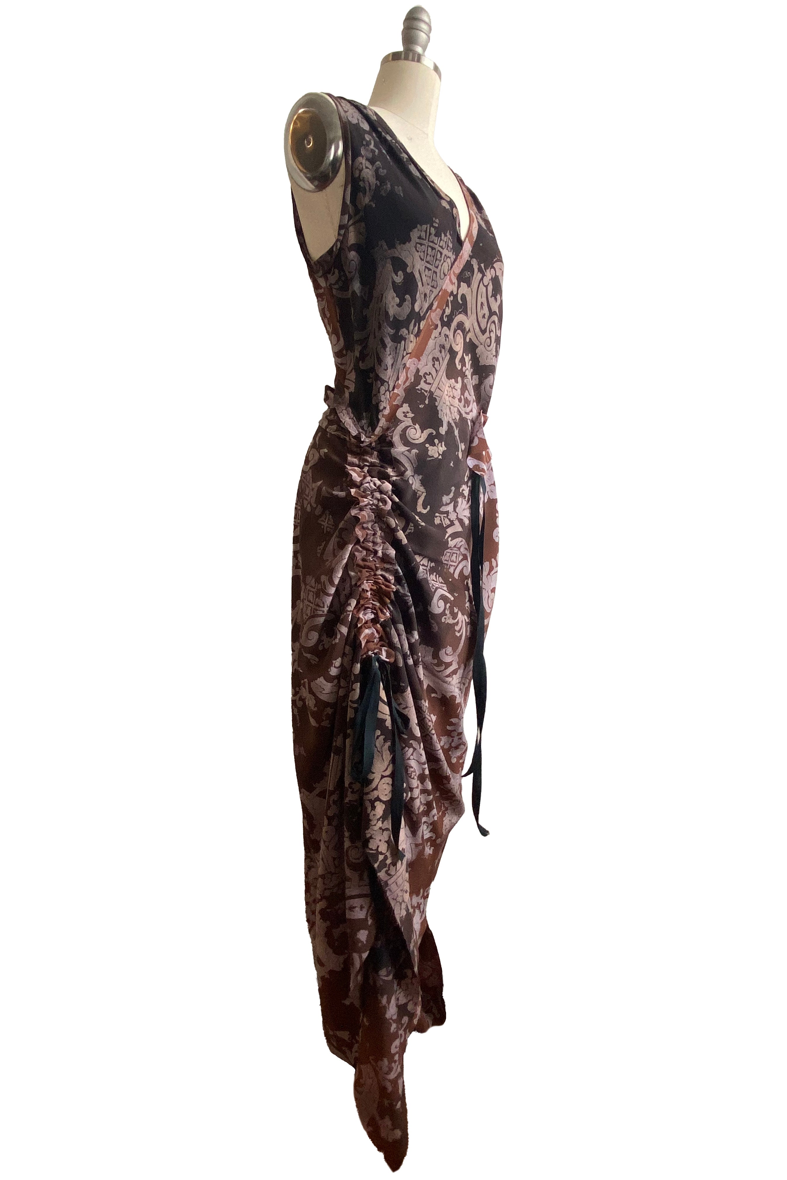 Godfrey Dress in Silk w/ Wallpaper Dye - Brown & Natural - Small