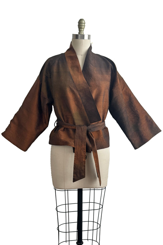 Kimono Jacket | silk Dupioni| Ombre Dyed | Rust, Moss, Slate| Small