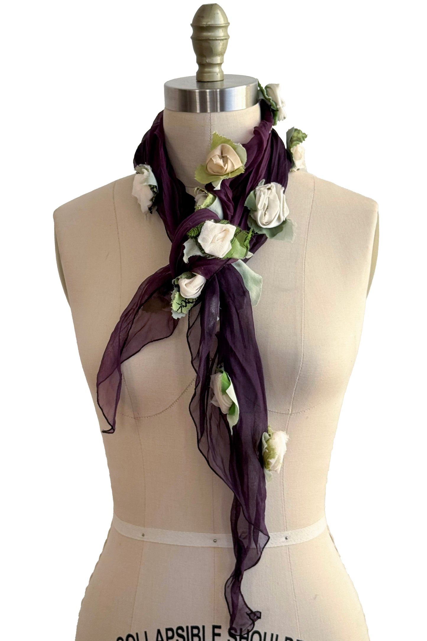 Flower Scarf | Crinkled Silk Organza | Purple & White