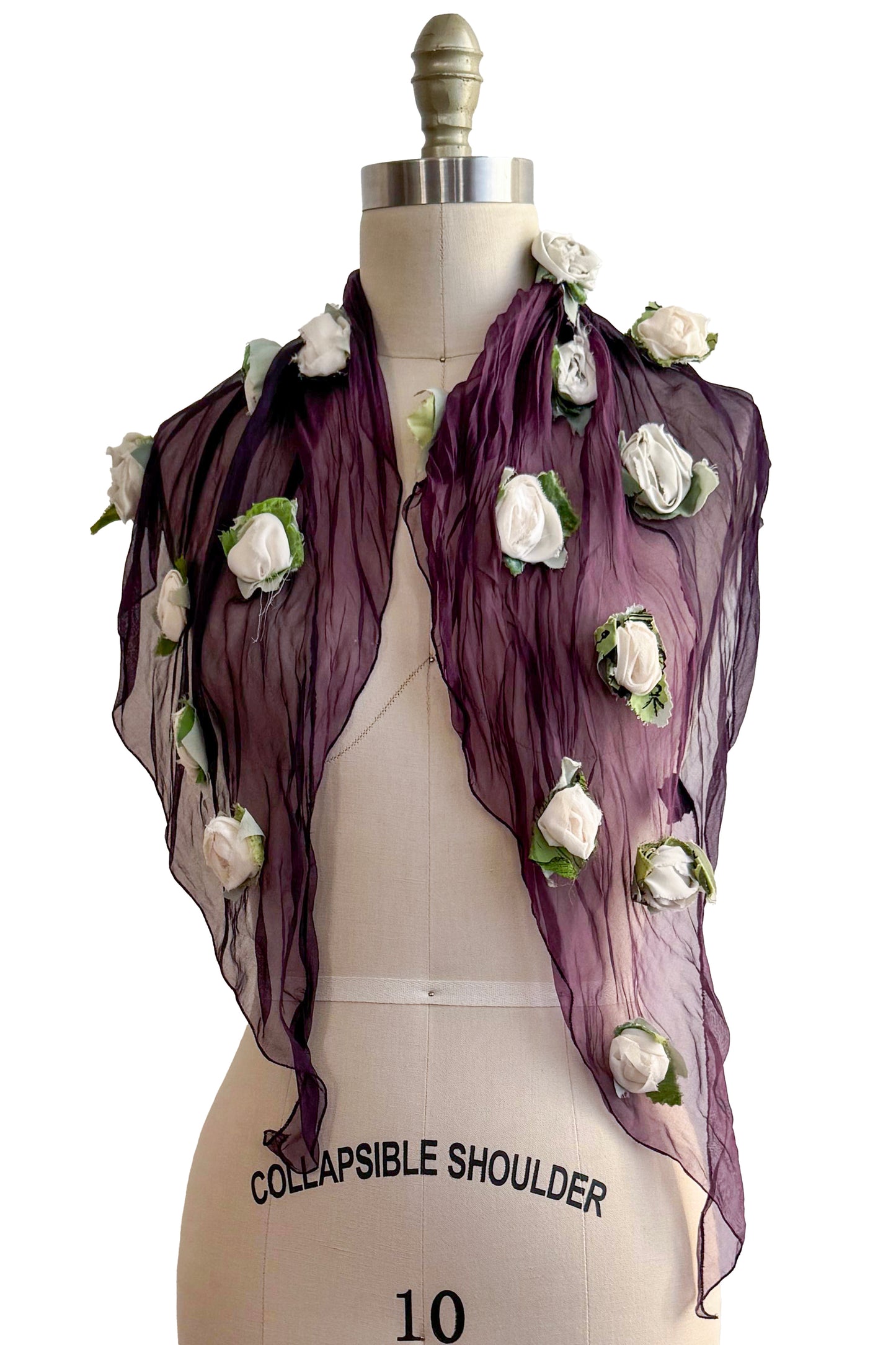 Flower Scarf | Crinkled Silk Organza | Purple & White