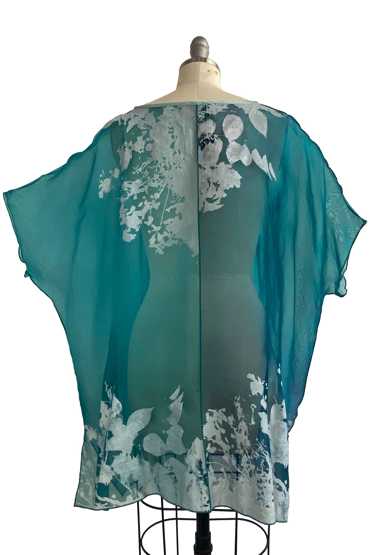 Jo Top Silk Organza w/ Bramble Print - Turquoise & White