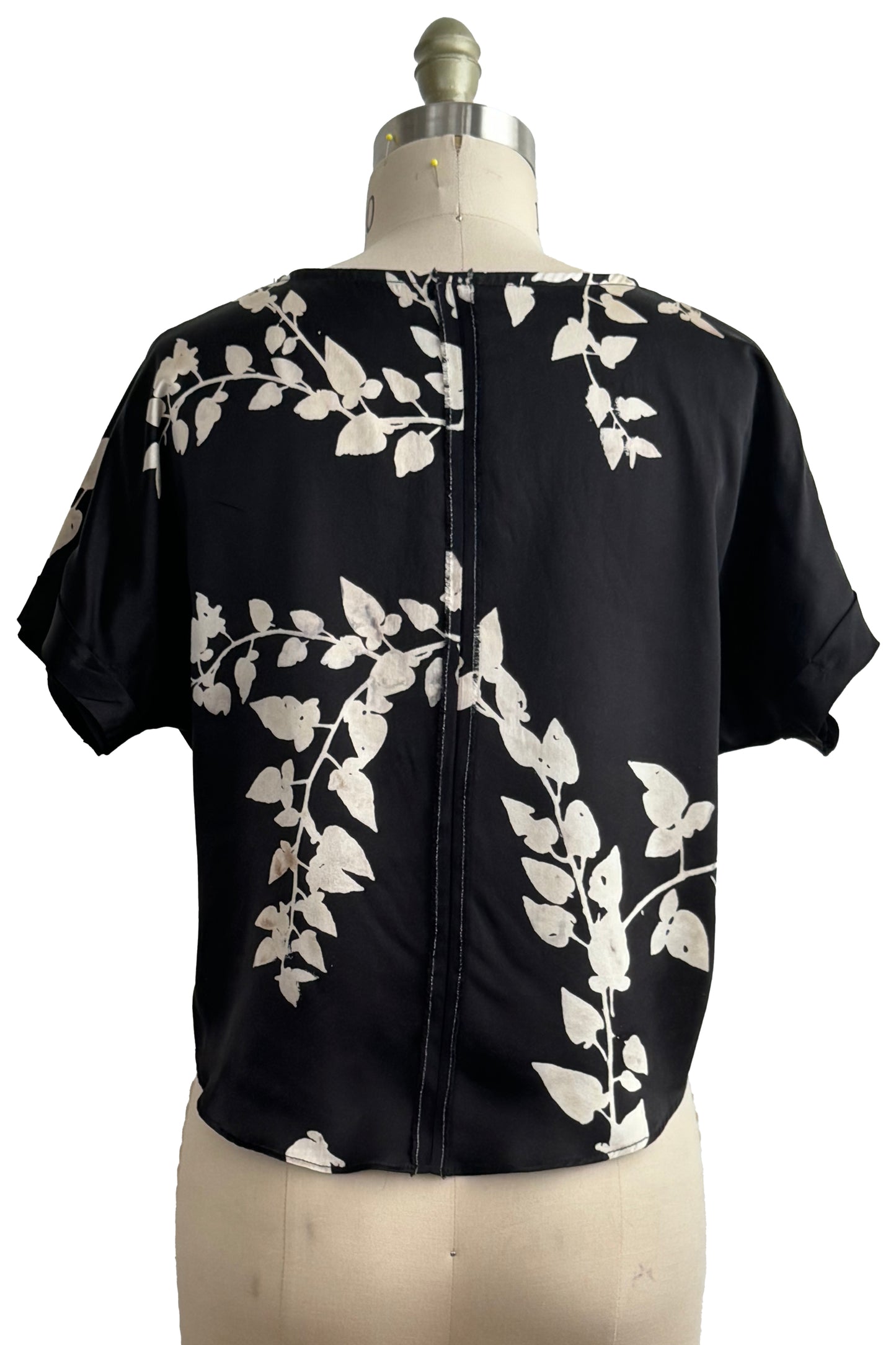 Jen Top in Silk w/ Vine Print - Black & Natural - Small