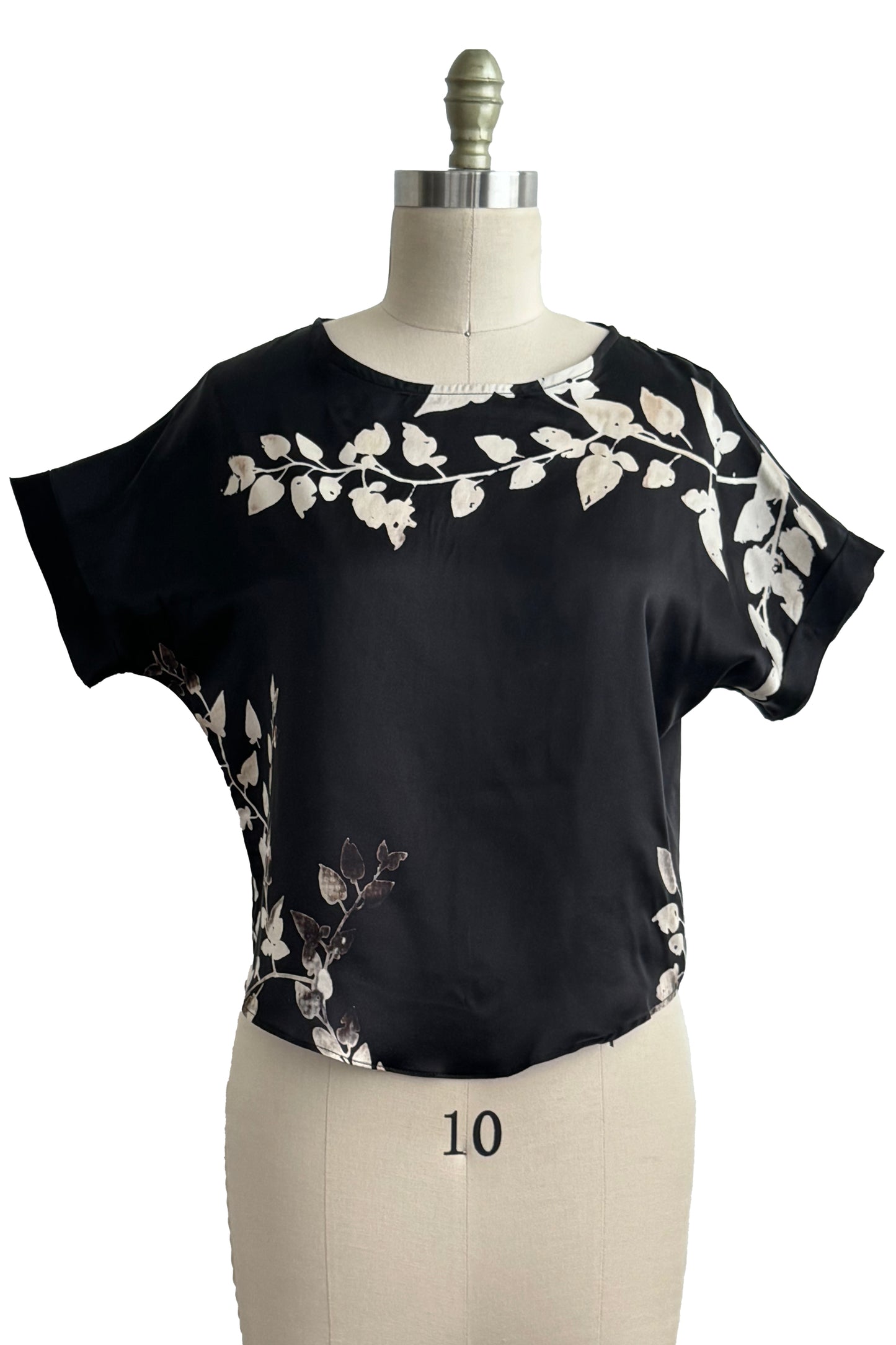 Jen Top in Silk w/ Vine Print - Black & Natural - Small