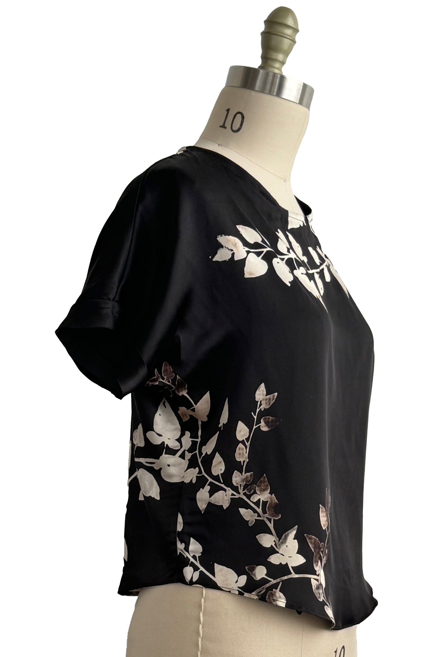 Jen Top in Silk w/ Vine Print - Black & Natural - Small