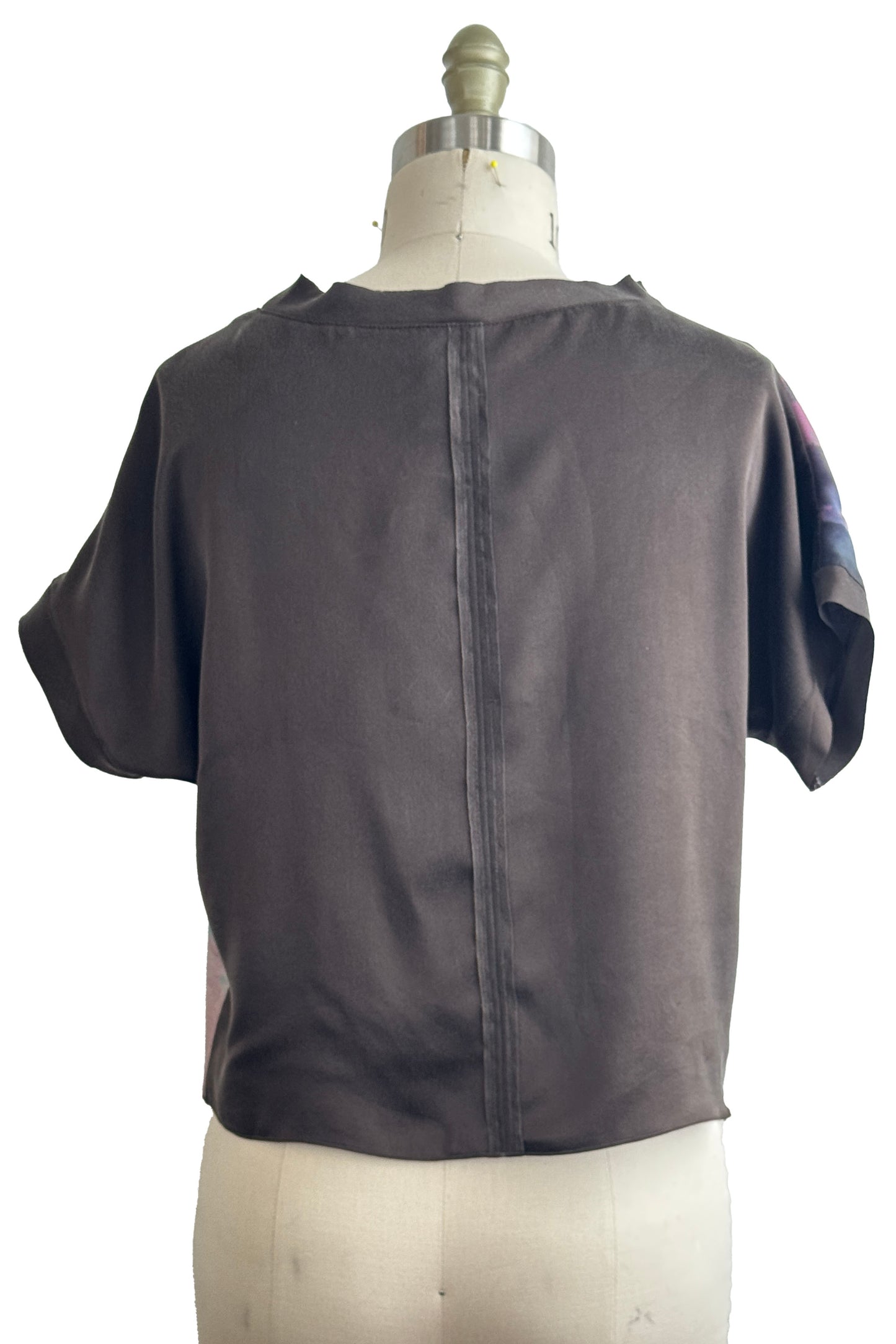 Jen Top | Silk Charmeuse | Painted & Spray Dye | Purple, Green & Black | Small