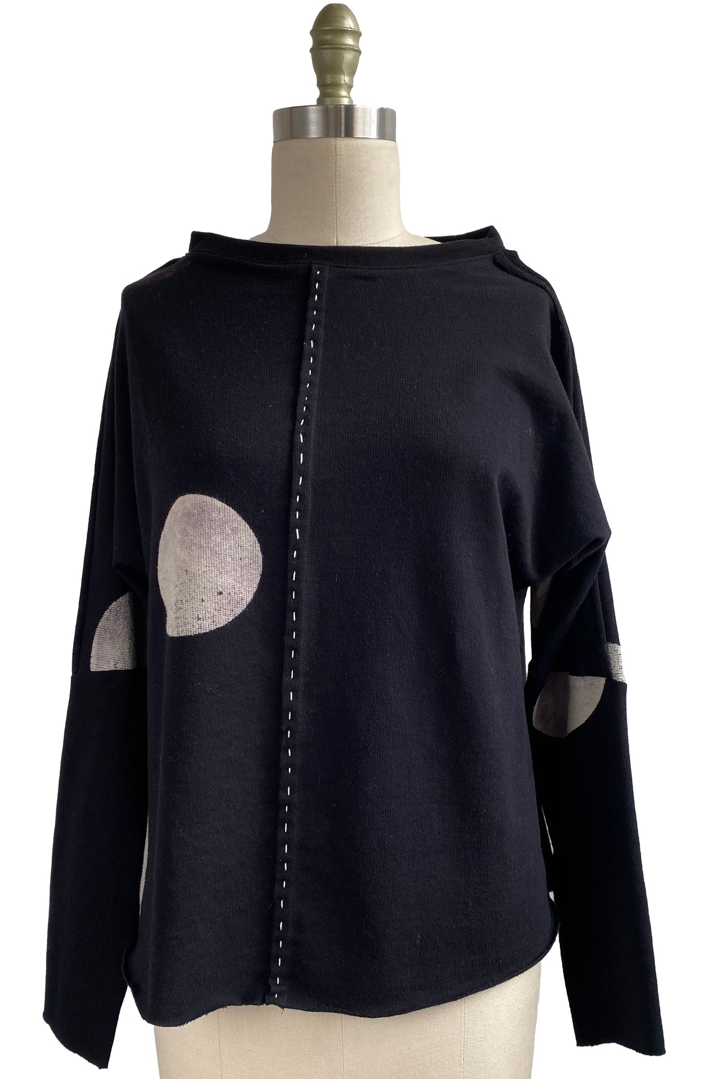 Portia Knit Tunic w/ Dot Print & Stitching Detail - Black & Natural