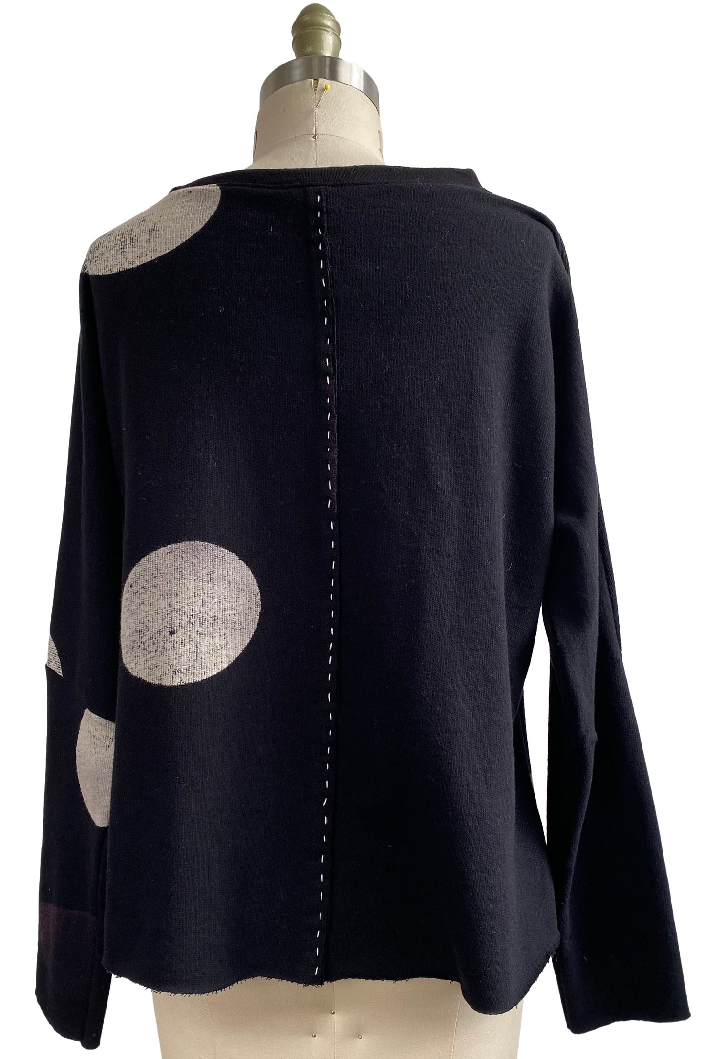 Portia Knit Tunic w/ Dot Print & Stitching Detail - Black & Natural