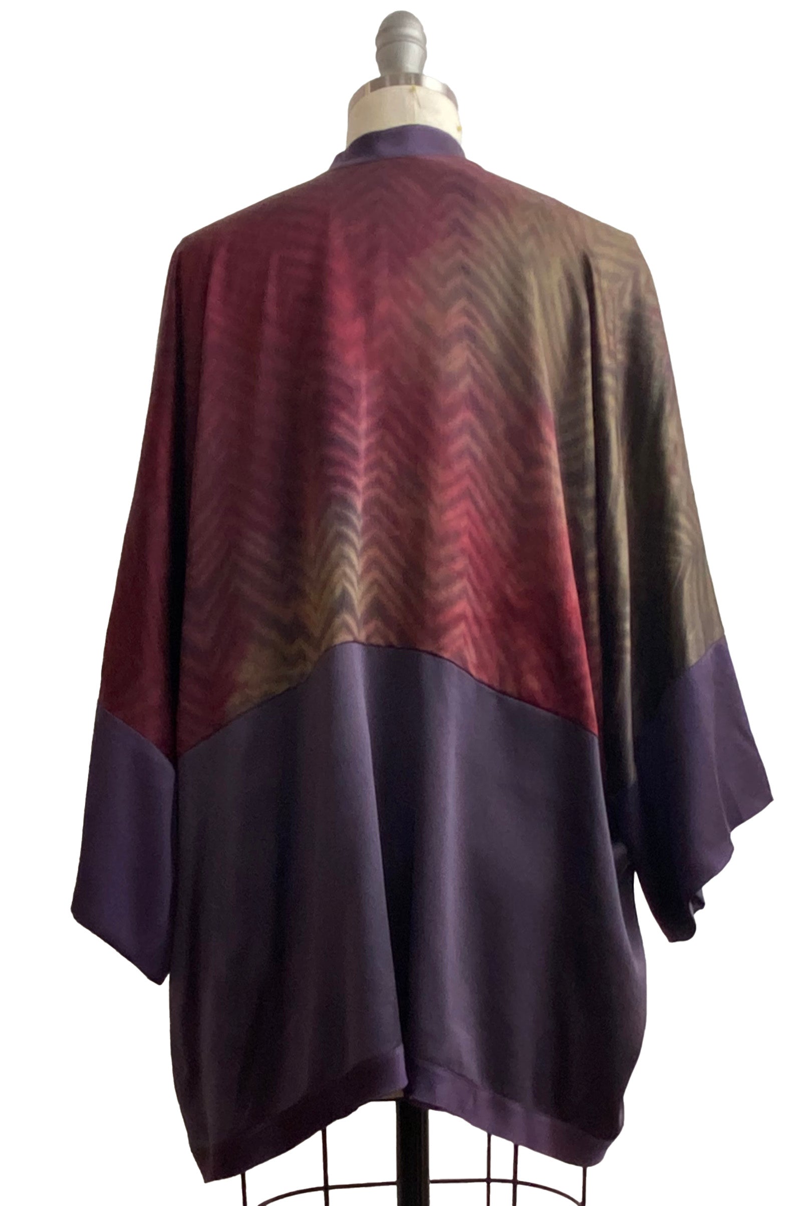 Lucianne Kimono w/ Shibori Arashi Dye - Red, Brown, Purple & Natural