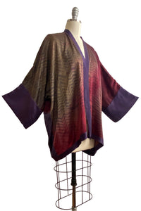 Lucianne Kimono w/ Shibori Arashi Dye - Red, Brown, Purple & Natural