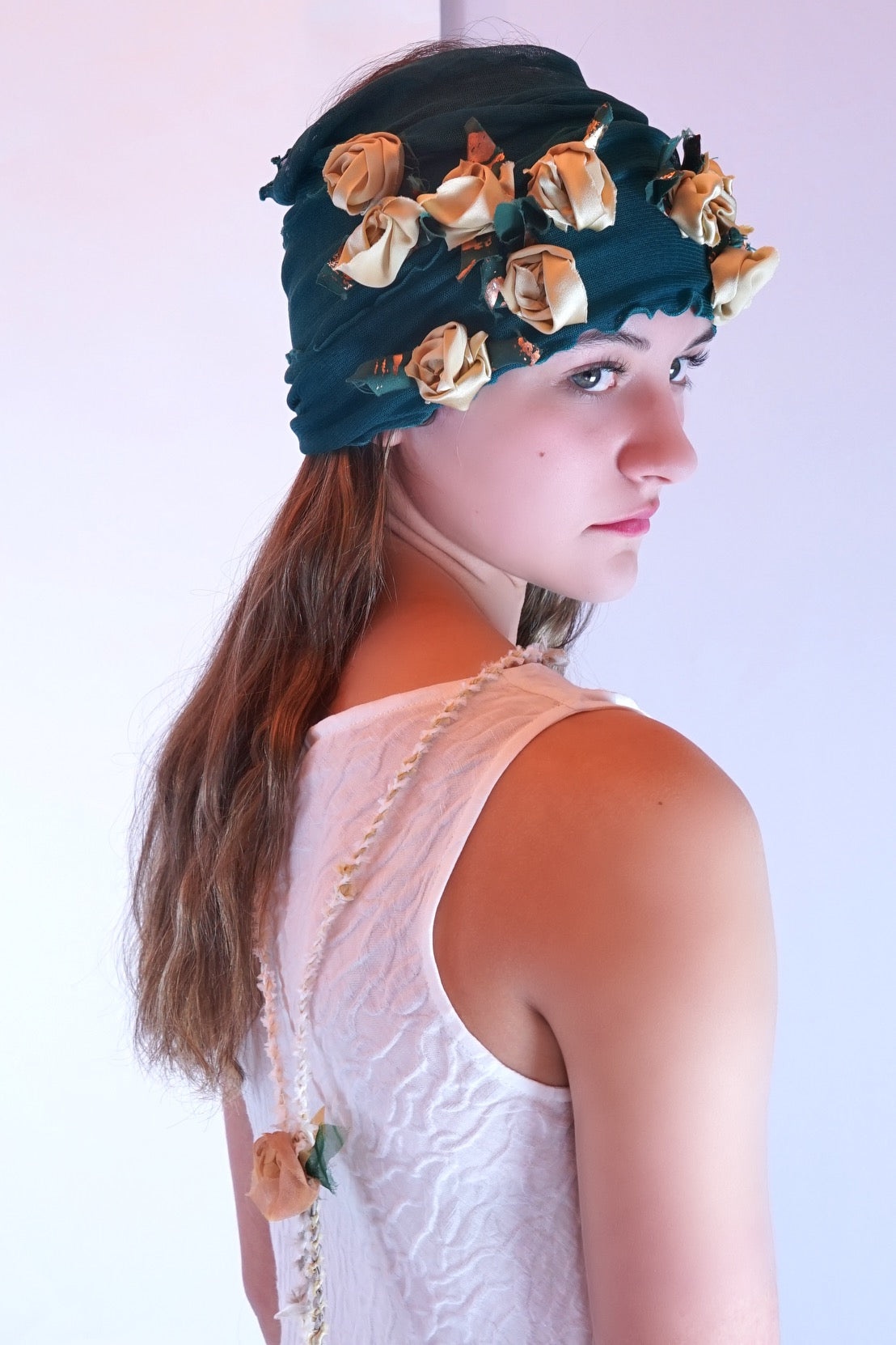 Flower Collar Headband - Tan & Black Velvet