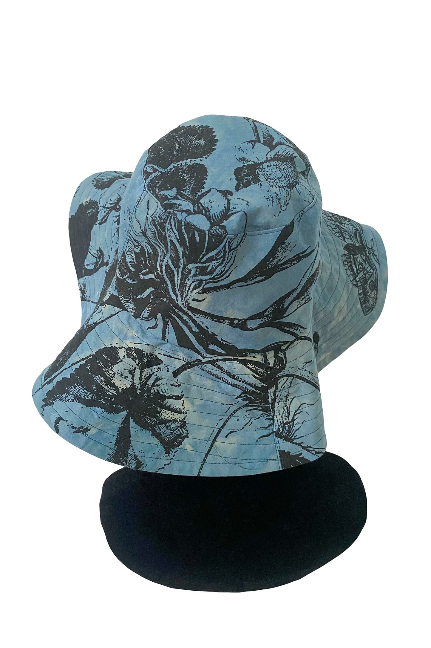 Amalfi Wide Brim Hat - Marsh Garden Print - Indigo & Black