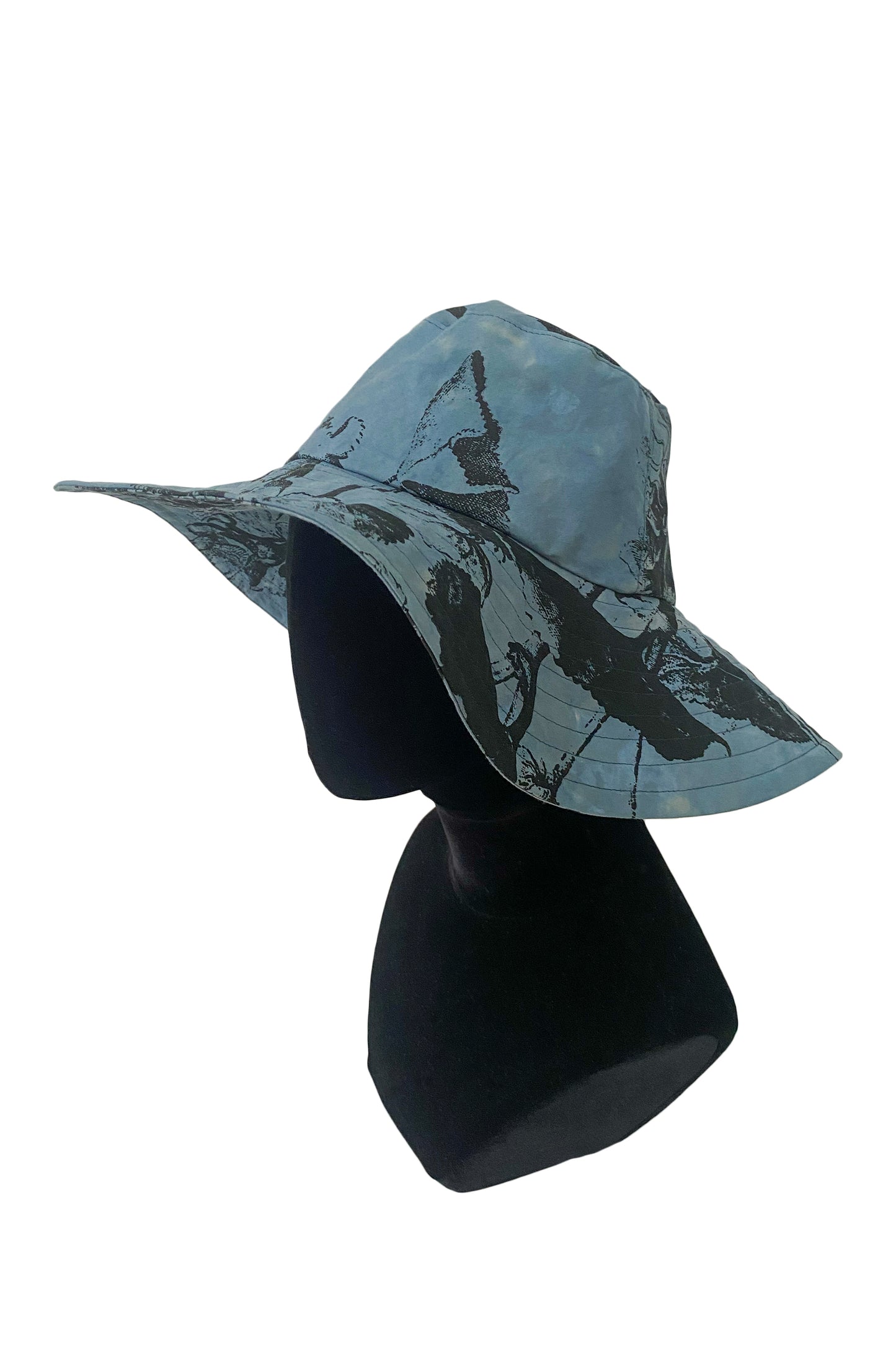 Amalfi Wide Brim Hat - Marsh Garden Print - Indigo & Black