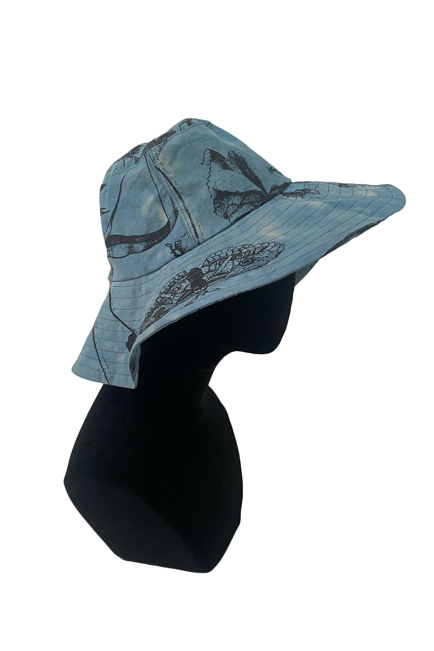 Amalfi Wide Brim Hat - Marsh Garden Print - Indigo & Black