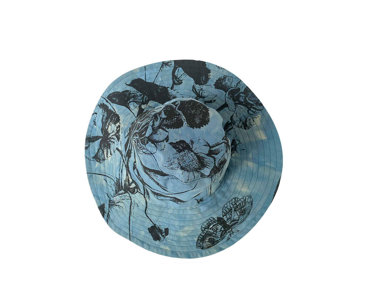 Amalfi Wide Brim Hat - Marsh Garden Print - Indigo & Black