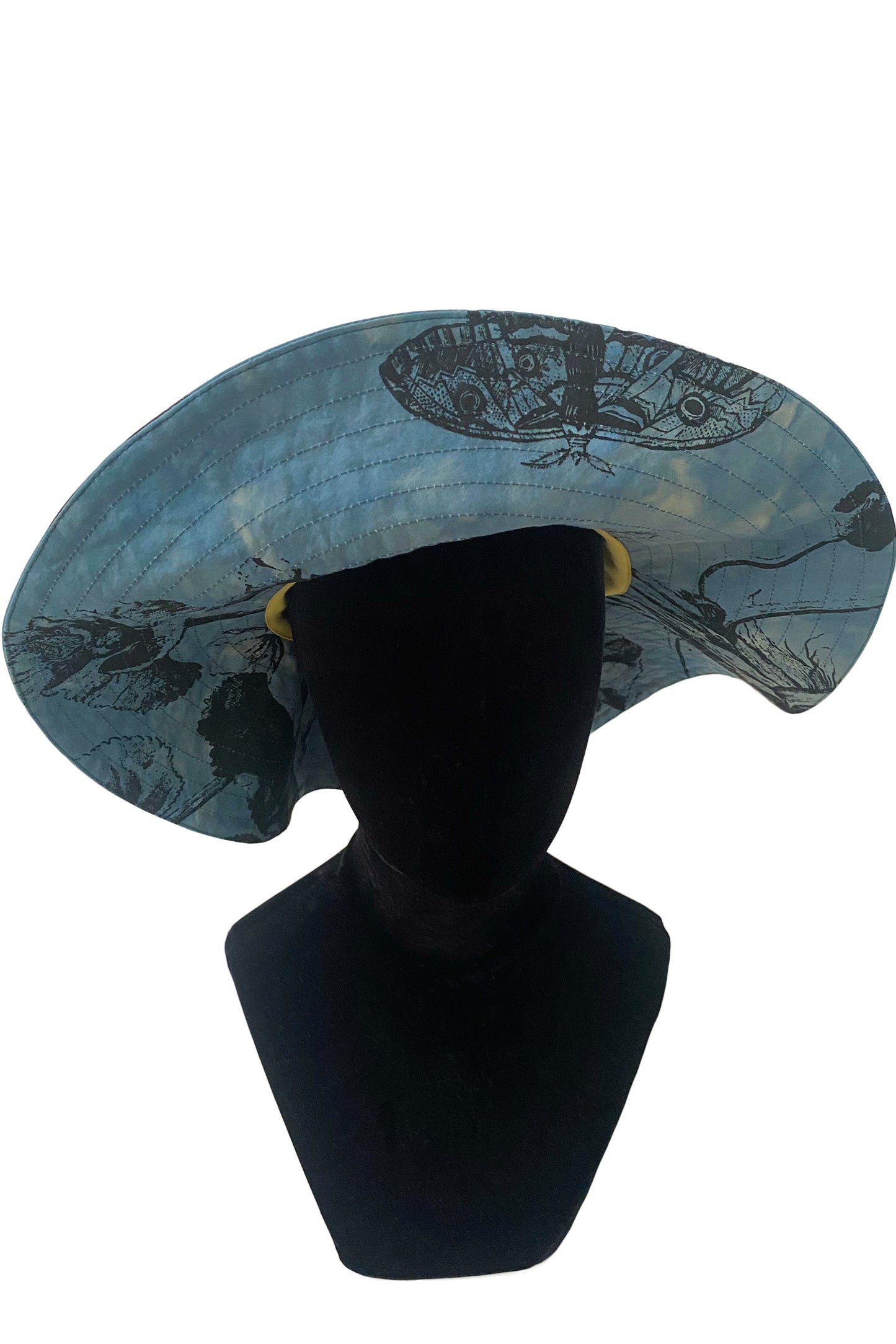 Amalfi Wide Brim Hat - Marsh Garden Print - Indigo & Black