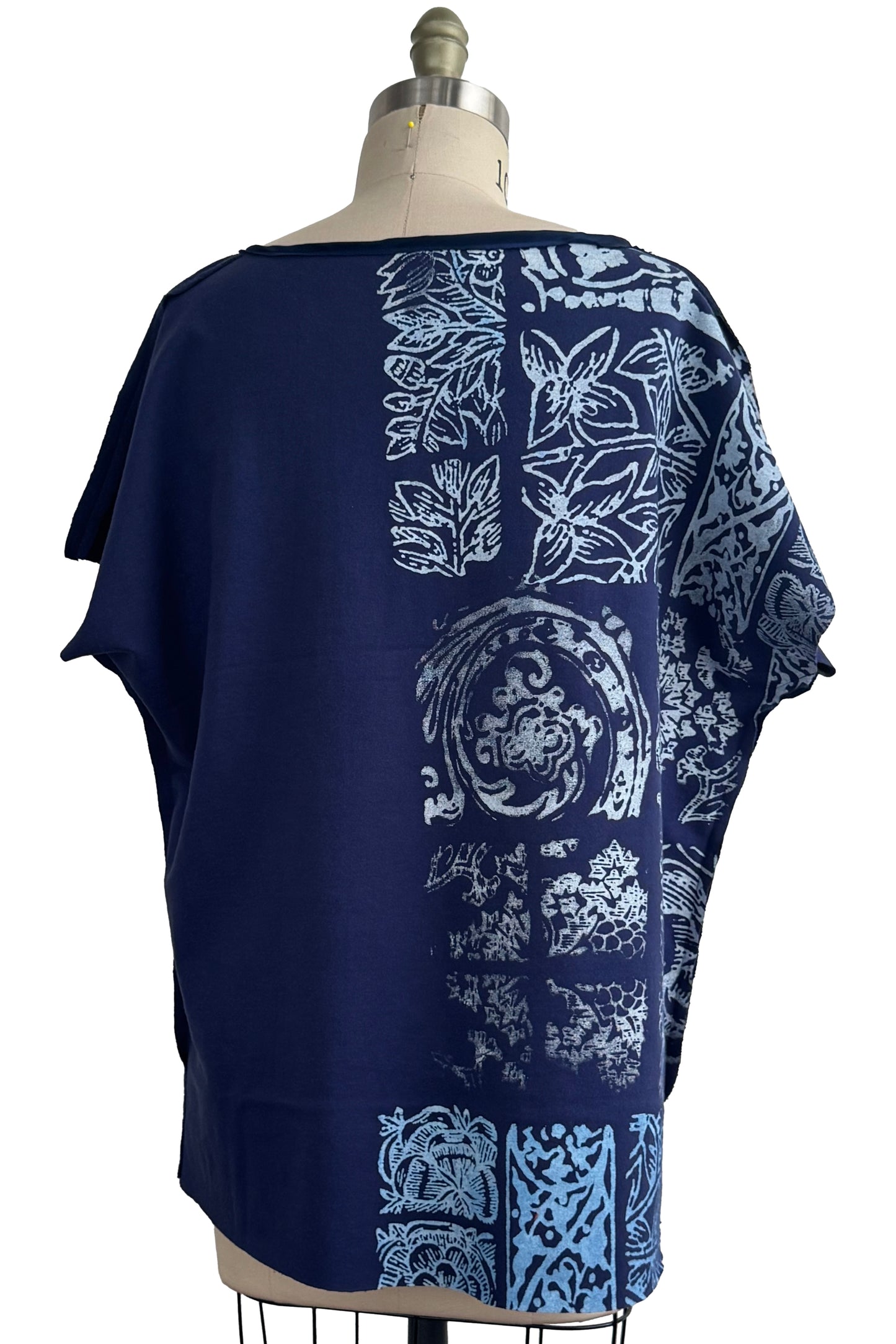 Jen Top | Organic Cotton French Terry | Tile Print | Blue & White | Medium Long