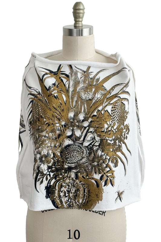 KB x Alquimie Studio Shrug - French Terry - Bouquet Print - White & Gold
