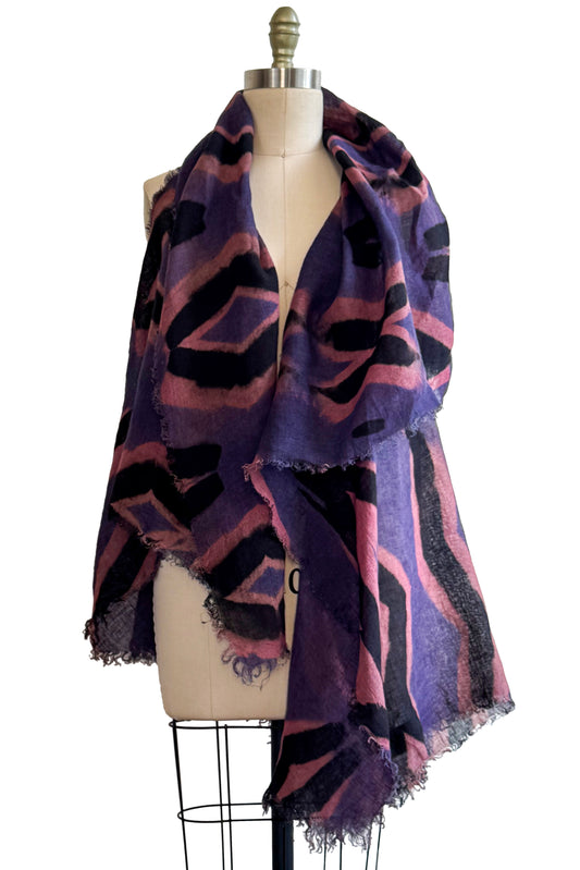 Asymmetrical Wrap Vest - Linen - Itajimie Dye - Purple, Pink & Black