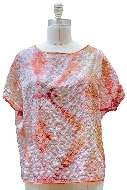Jen Crop top in Linen w/ Shibori Dye - Sunset Orange - Large