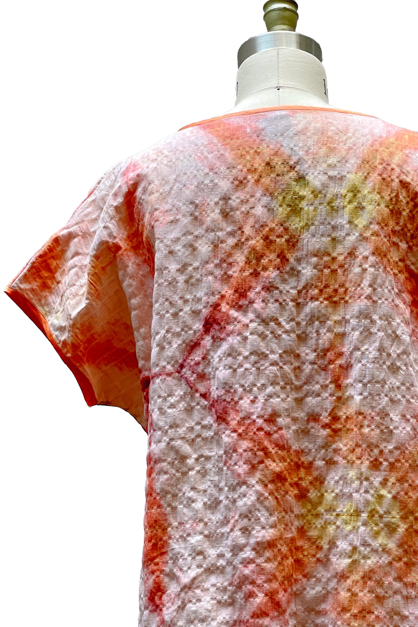 Jen Crop top in Linen w/ Shibori Dye - Sunset Orange - Large