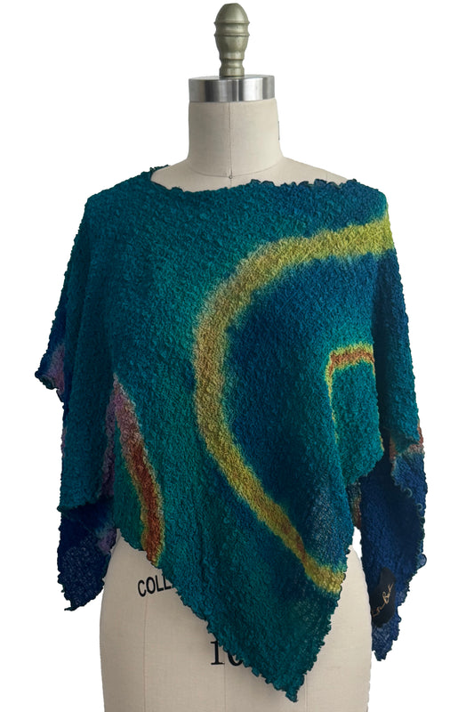 Bubble Silk Poncho - River Dye - Turquoise, Blue, Lavender & Orange