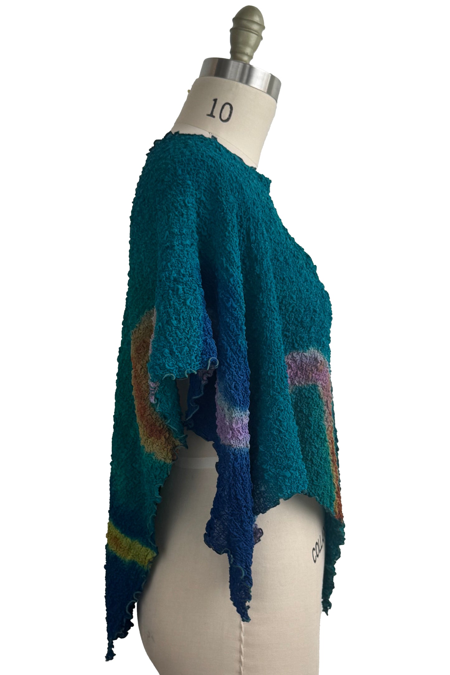 Bubble Silk Poncho - River Dye - Turquoise, Blue, Lavender & Orange