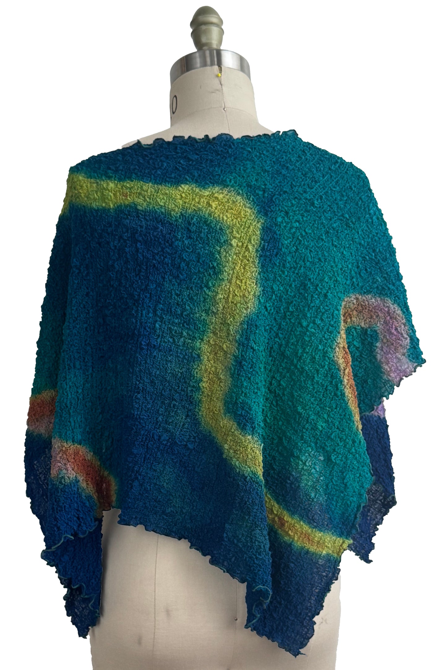 Bubble Silk Poncho - River Dye - Turquoise, Blue, Lavender & Orange