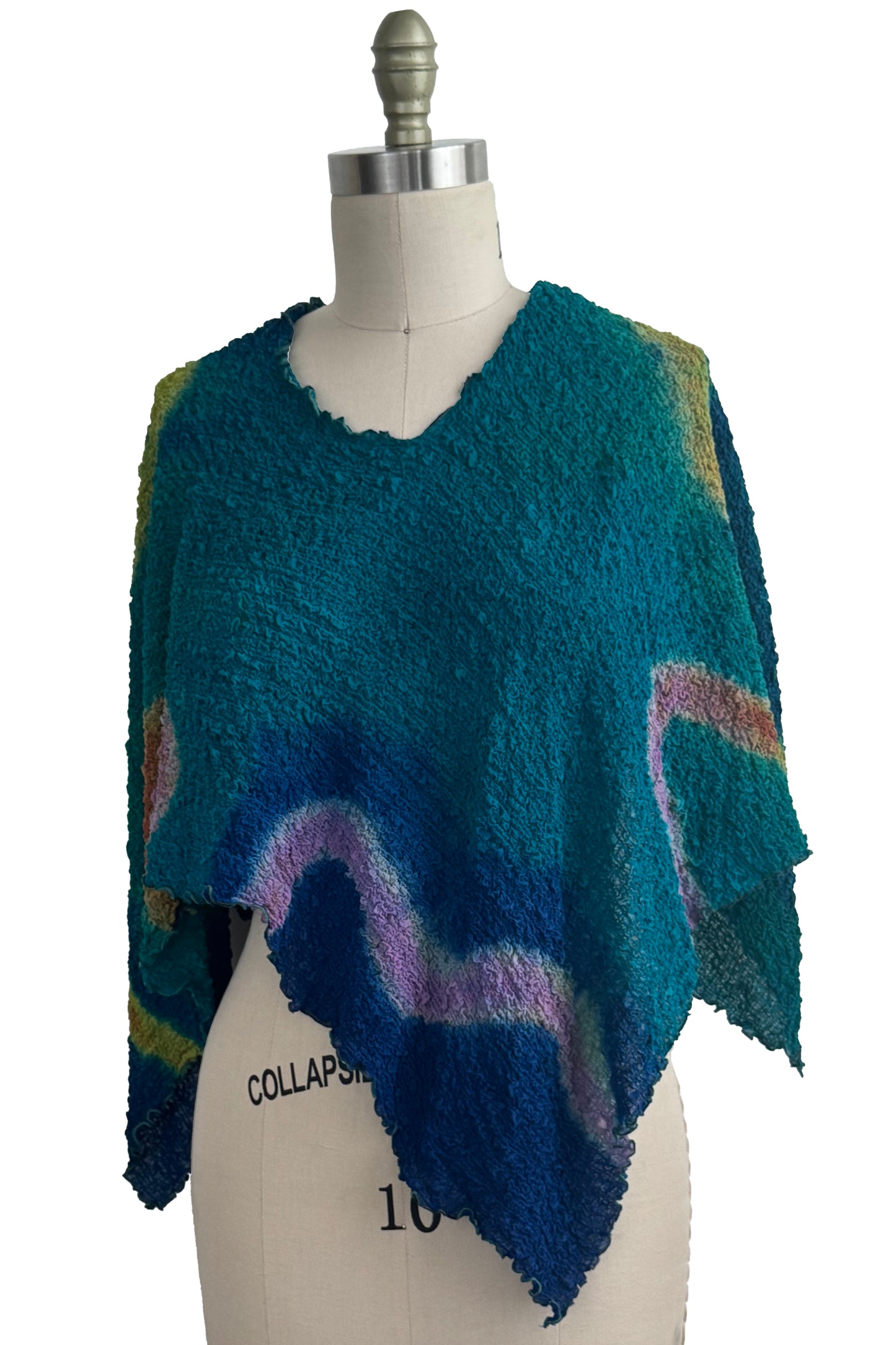 Bubble Silk Poncho - River Dye - Turquoise, Blue, Lavender & Orange
