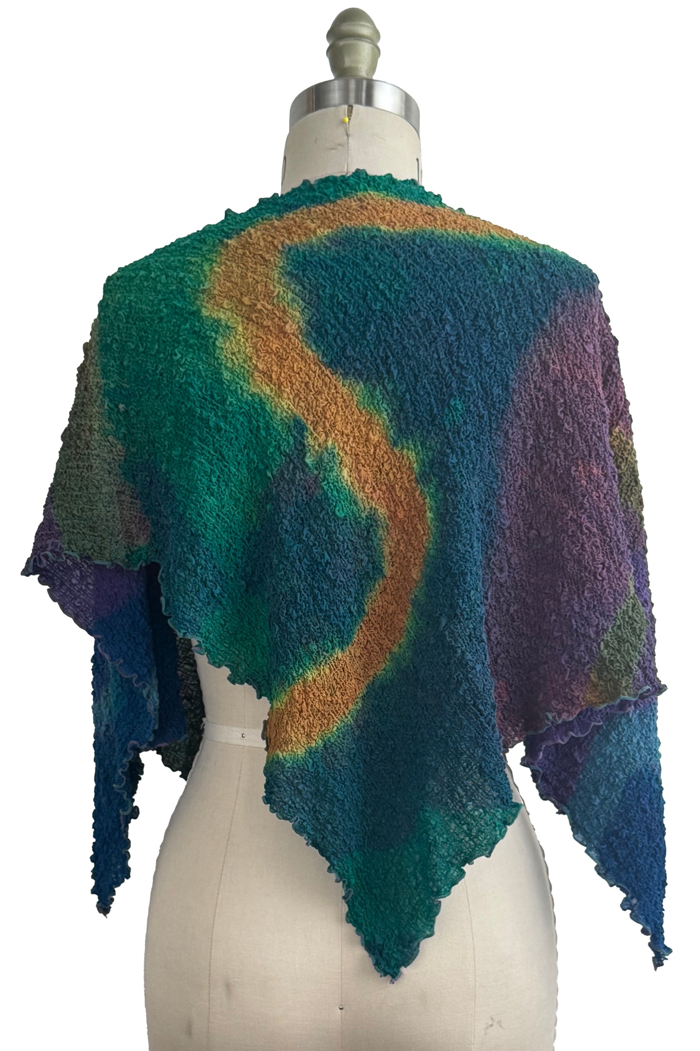 Bubble Silk Poncho - River Dye - Turquoise, Blue, Lavender & Orange