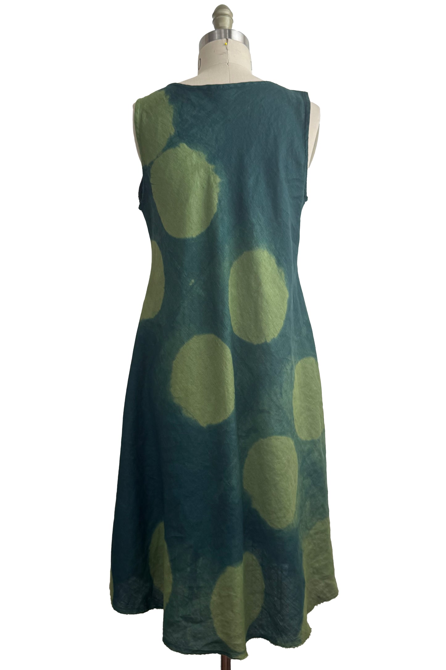 Emilia Dress - Linen - Itajimie Dye - Lime Green & Teal - Large