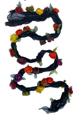 Load image into Gallery viewer, Flower Scarf - Black w/ Orange, Yellow, Purple, Rust
