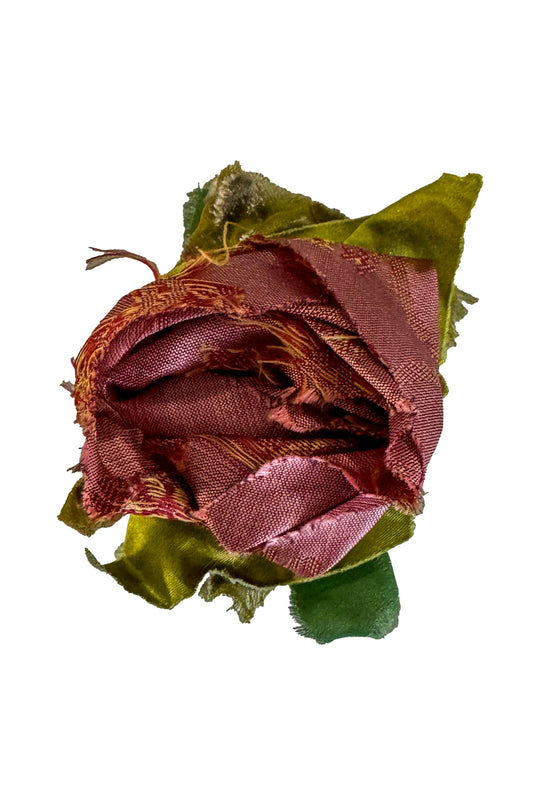 Magnetic Flower Bud Brooch- Silk Jacquard - Pink