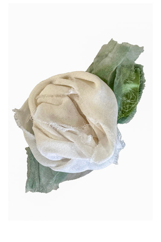Magnetic Flower Bud Brooch - Silk - White