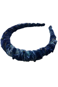 Velvet Headband w/ Beaded Detail - Blue
