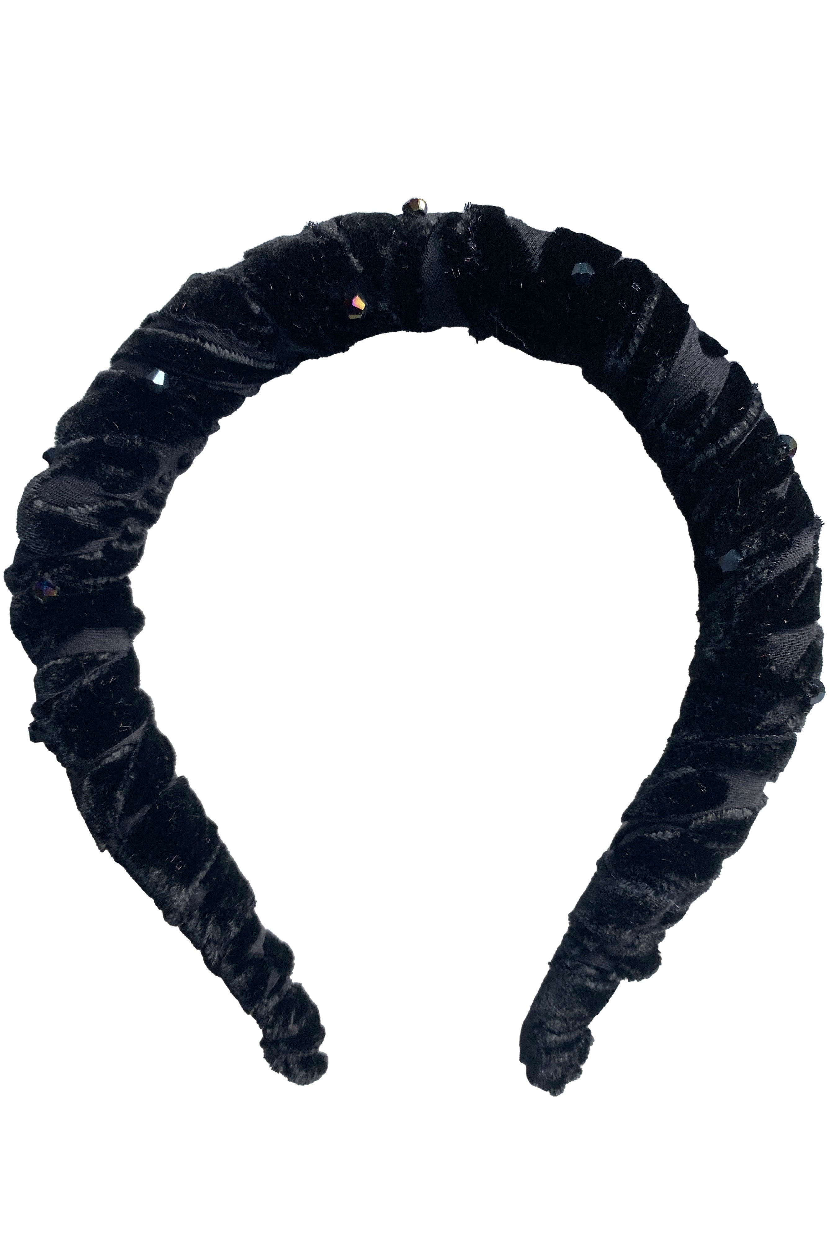 Velvet Headband w/ Beaded Detail - Black