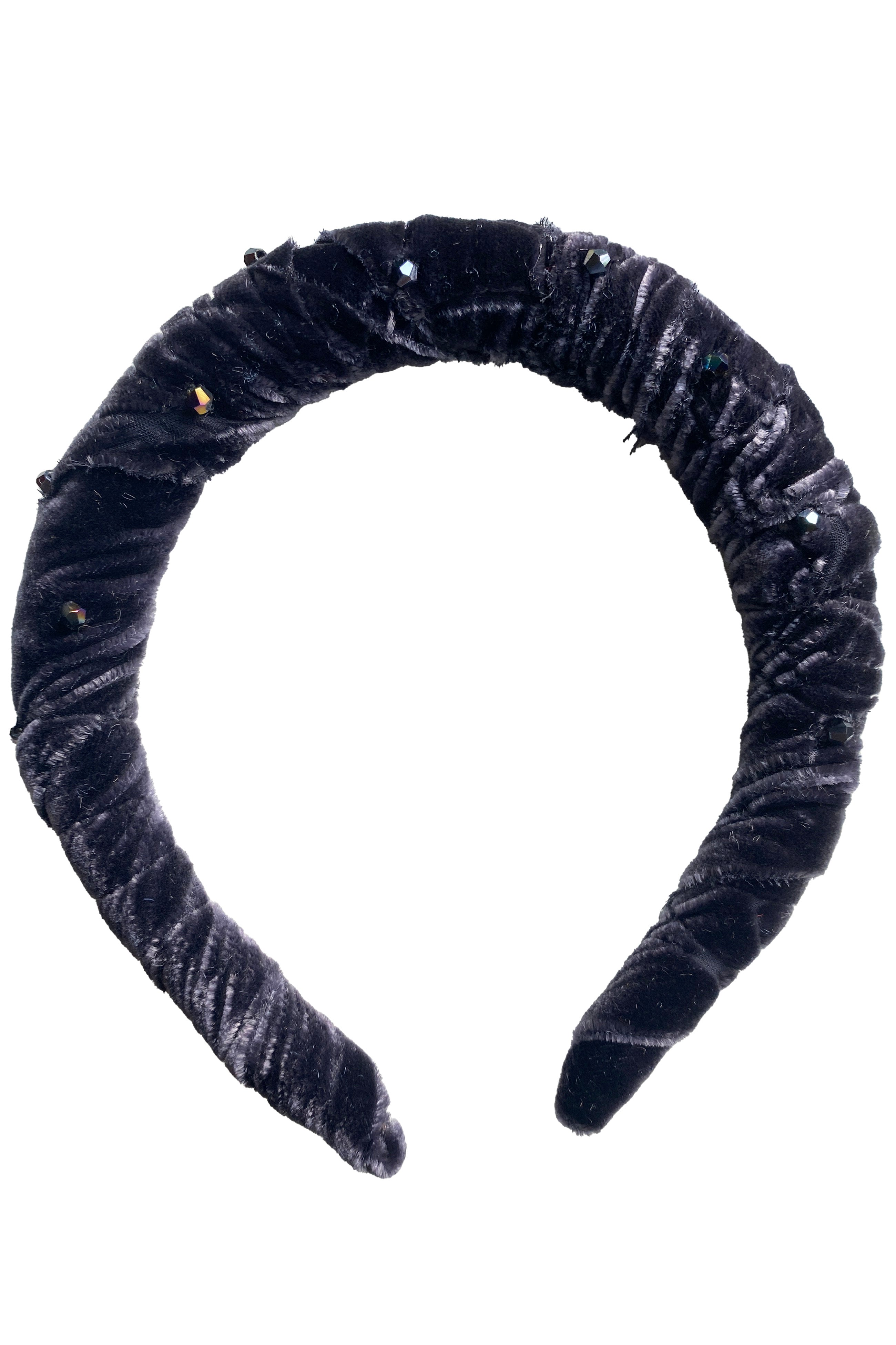 Velvet Headband w/ Beaded Detail - Dark Grey