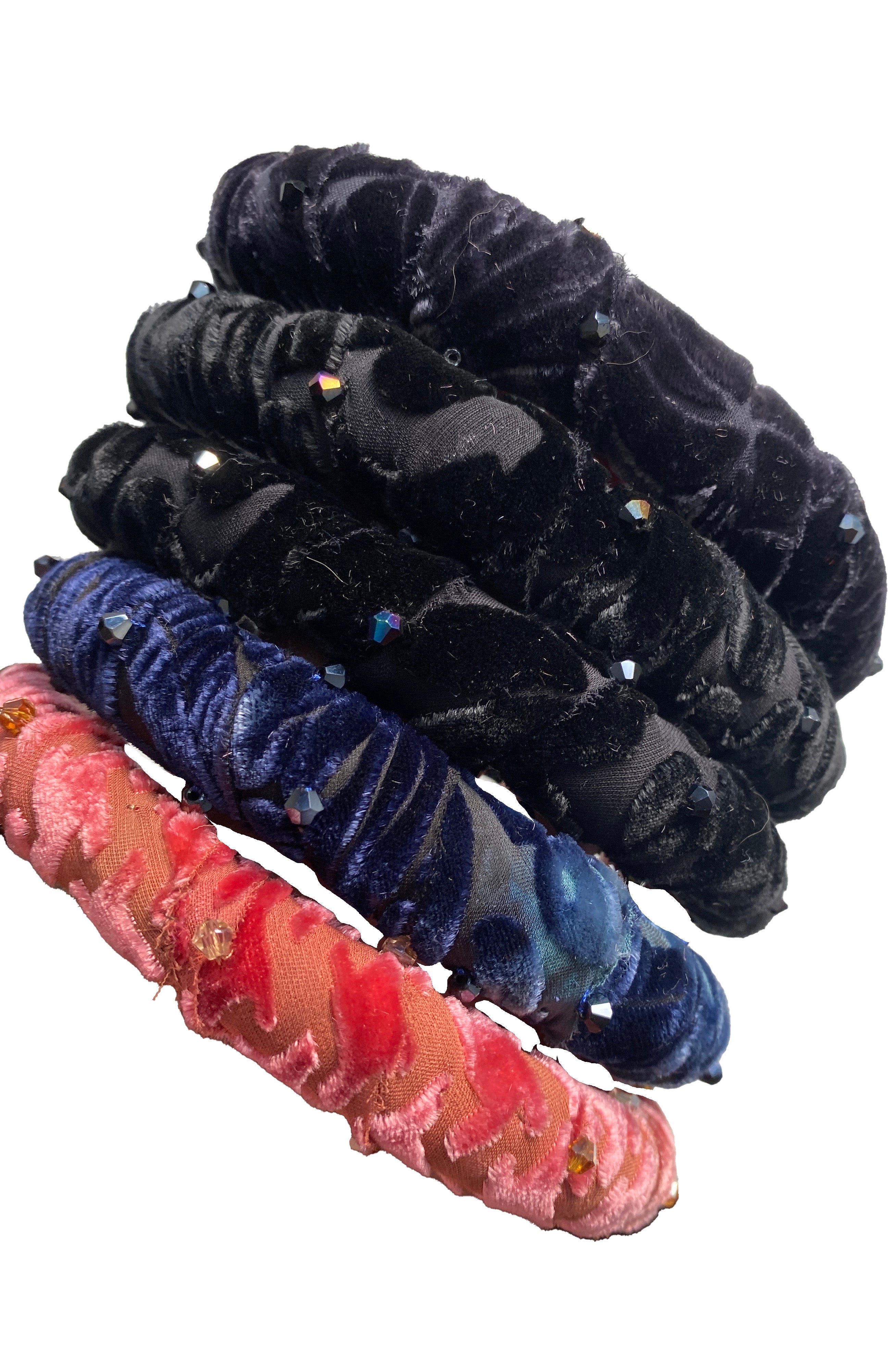 Velvet Headband w/ Beaded Detail - Blue