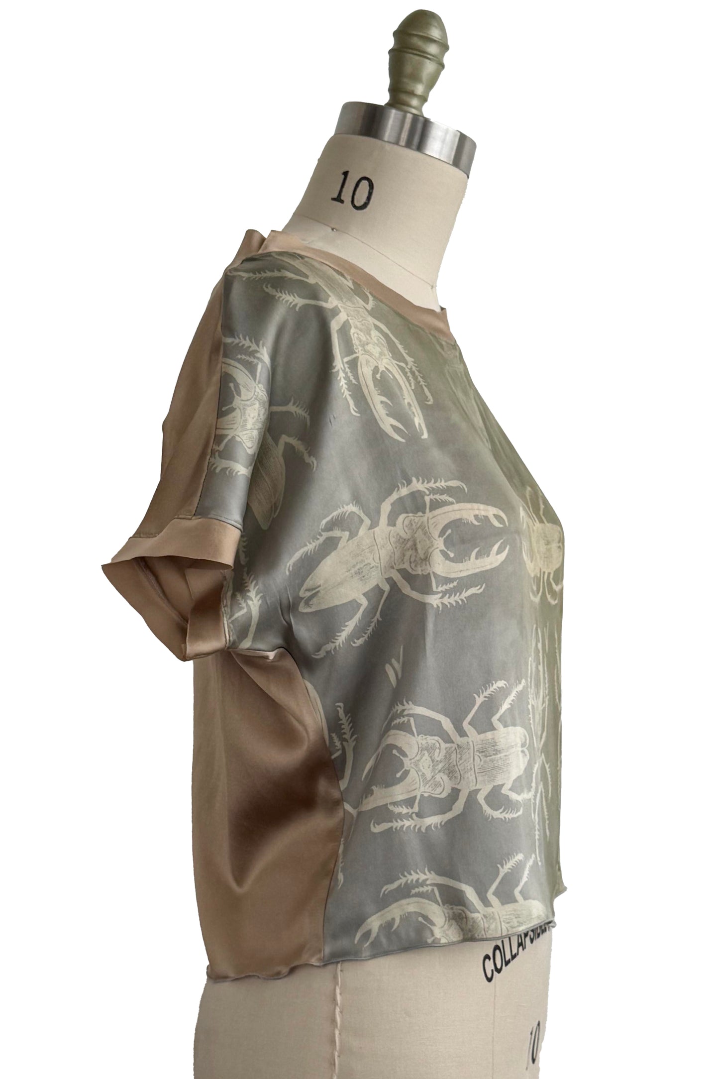 Jen Top - Silk - Beetle Print - Olive Green & Champagne - Medium