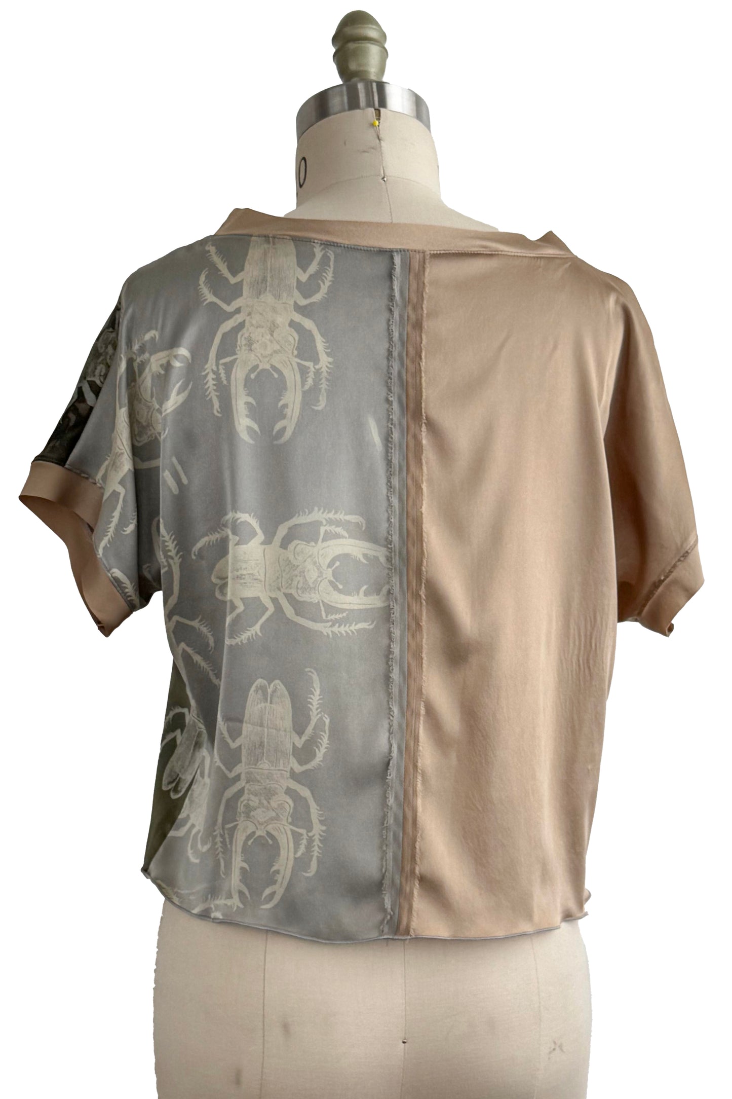 Jen Top - Silk - Beetle Print - Olive Green & Champagne - Medium