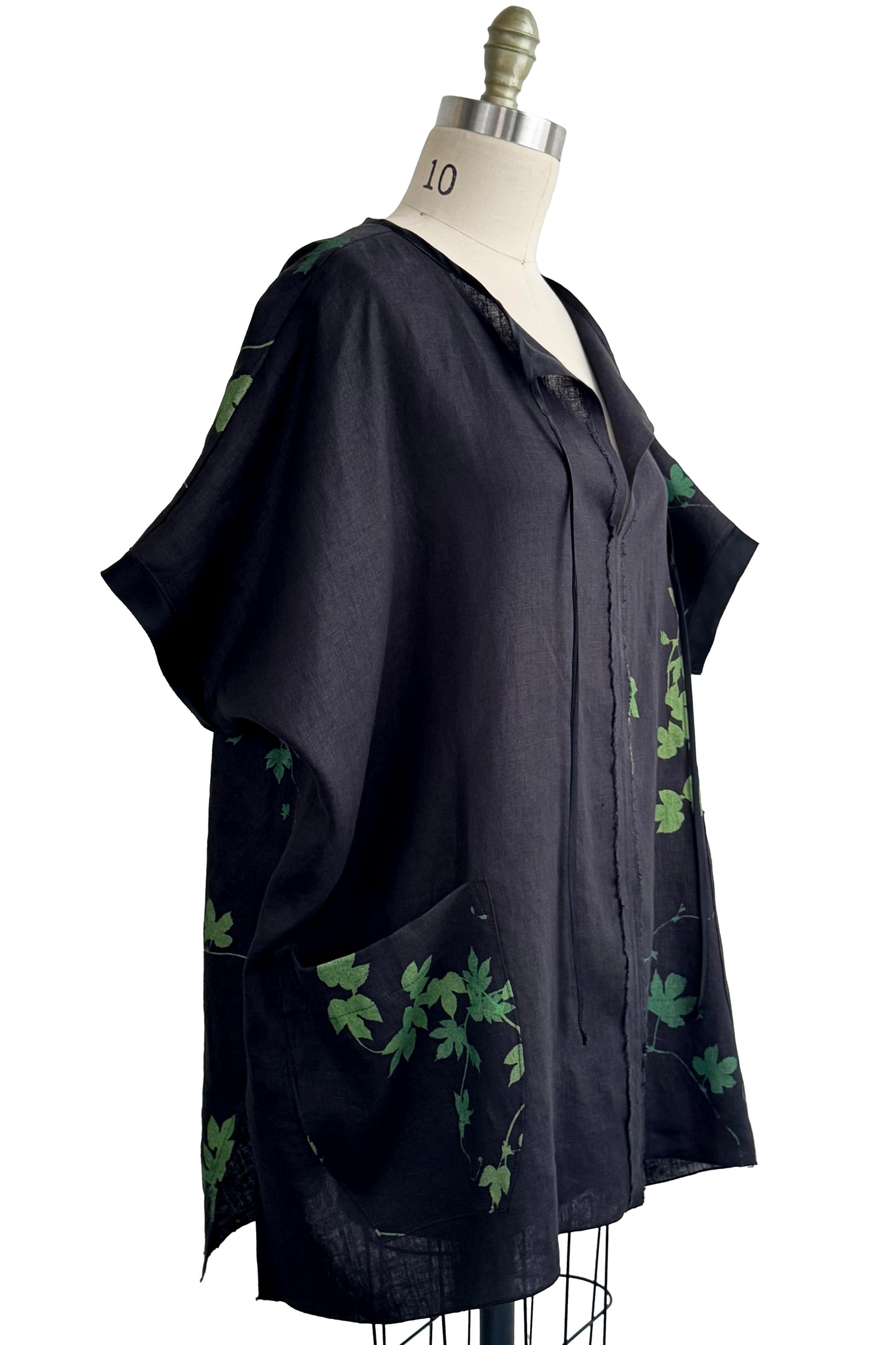 Jo Top Linen - Vine Print - Black & Green